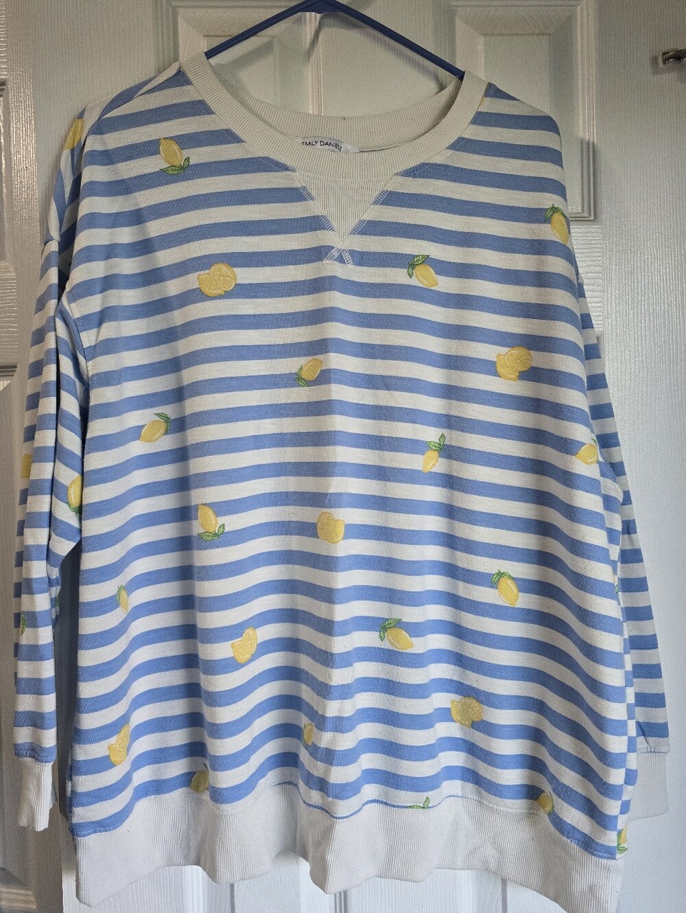 Blue & White Stripe Women's Sweatshirt with Yellow Lemon Print